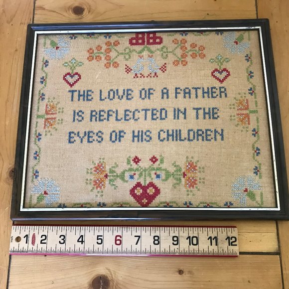 Love of a Father Completed Cross Stitch Vintage Framed Embroidery Picture 12x15" - Picture 3 of 5